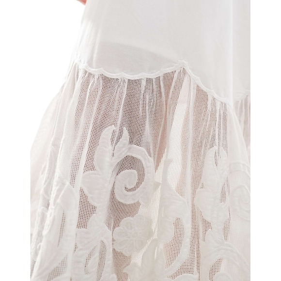 NWT Abercrombie & Fitch eyelet tiered linen maxi skirt in white Boho Small - Picture 2 of 4